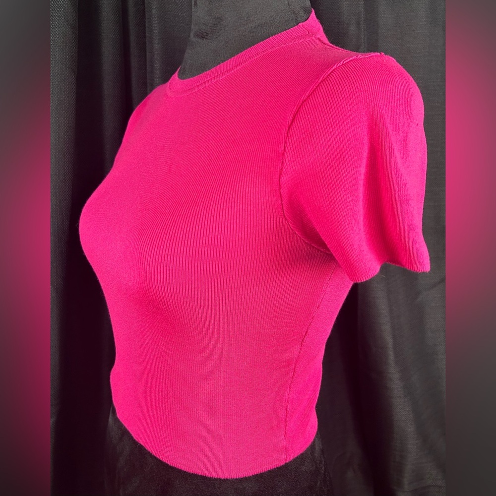 Zara Pink Cropped Short Sleeve Top e2 - Picture 3 of 8